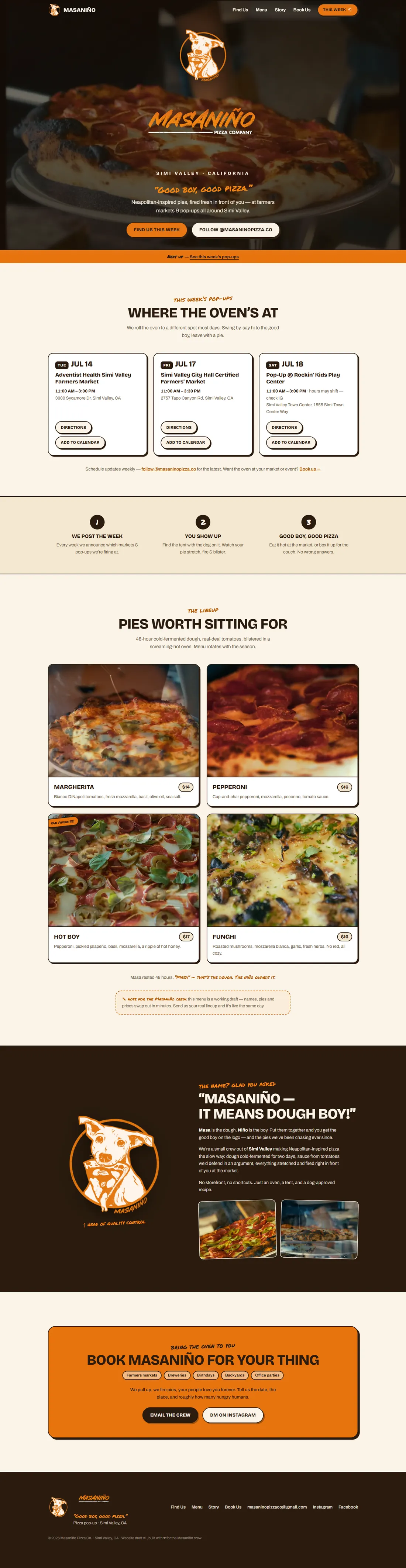 The Masaniño Pizza Co. website